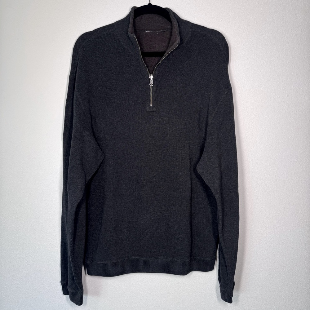 CREMIEUX Men's Large Dark Gray Pullover Quarter Zip Casual Dress Sweater Cotton